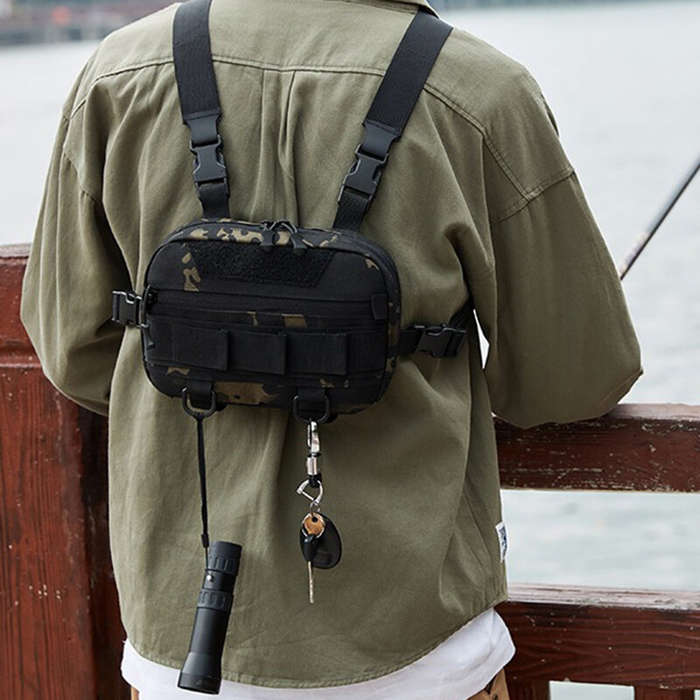 Black - IPRee Waterproof Molle Nylon Fishing Chest Bag, Men's Tactical Bags, Climbing and Camping Ba
