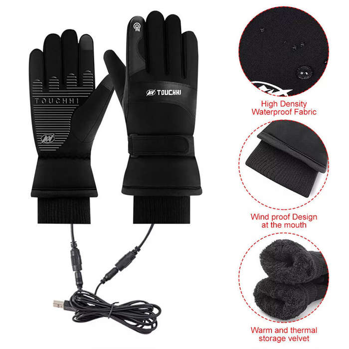 M - TENGOO USB Heated Gloves for Men Cycling Gloves Winter Waterproof Cold Padded Thickened Touch Sc