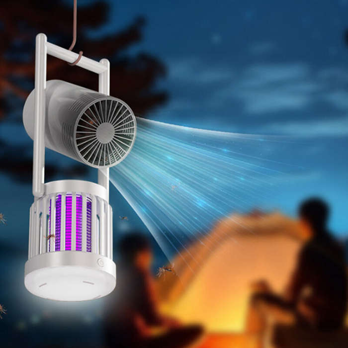 Dark Grey - 3 In 1 Multifunctional Outdoor Mosquito Zapper With Camping Light & Camping Fan Recharge