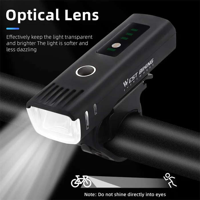 WEST BIKING Smart Sensing Bike Headlight 250Lm Brightness 1500mAh Battery Waterproof 4 Light Modes L