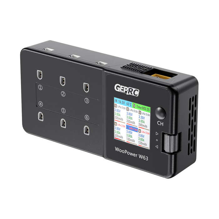 Black - GEPRC WooPower W63 78W 3A*6 6 Ports 1S Lipo Battery Charger Discharger with Storage Function