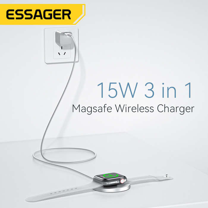 White - ESSAGER ES-WC05 15W 10W 7.5W 5W 3W Wireless Charger Fast Wireless Charging Pad for Qi-enable
