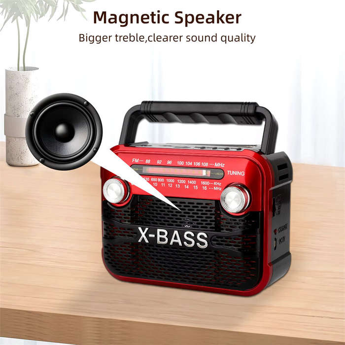 Grey - X-BASS Handheld Radio FM AM SW Radio Built-in Magnetic Speaker Support USB BT TF Headphone Mu