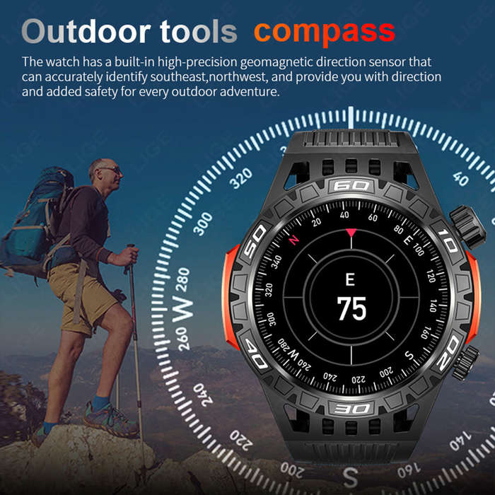 Green - LIGE 1.46inch HD Screen Massive Battery Compass bluetooth Call Heart Rate Blood Pressure Mon