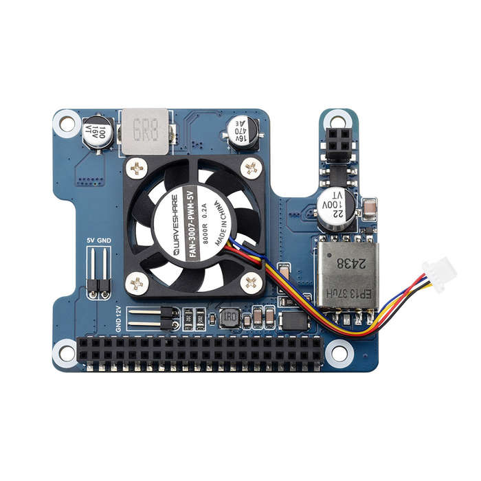 Blue - Power Over Ethernet HAT For Raspberry Pi 5 / CM 5 POE High Power Onboard Cooling Fan With Met