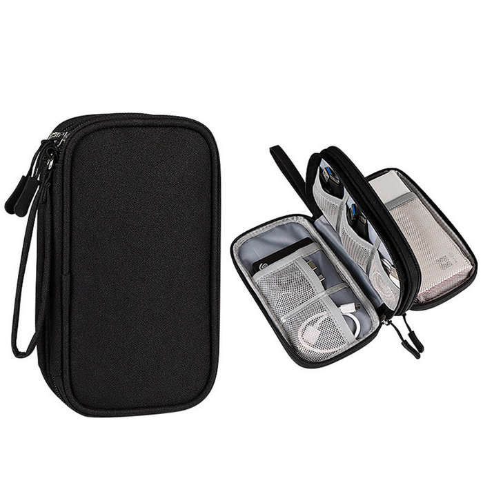 Grey - Double Layer Travel Portable Digital Product Storage Bag, U Disks Hard Disks Protective Cover