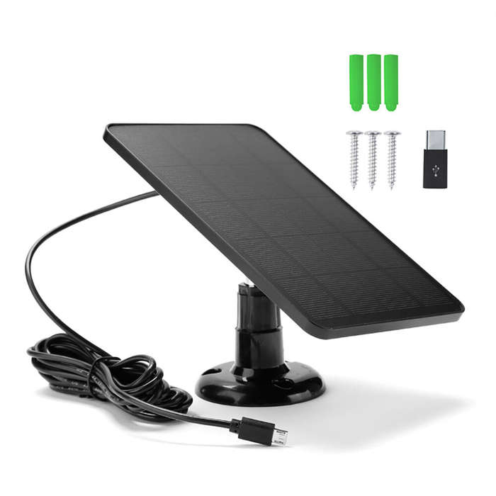 Black - 10W 5V Solar Panel 2in1 Micro USB+ Type Solar Panel Outdoor Solar Battery Charger Security C