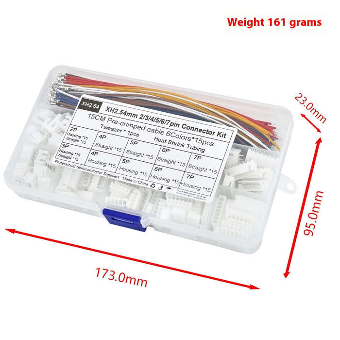 with box - XH2.54 Connector Kit Pre-crimped Wire 150mm 2P 3P 4P 5P 6P 7P Housing Straight Pin Heat S