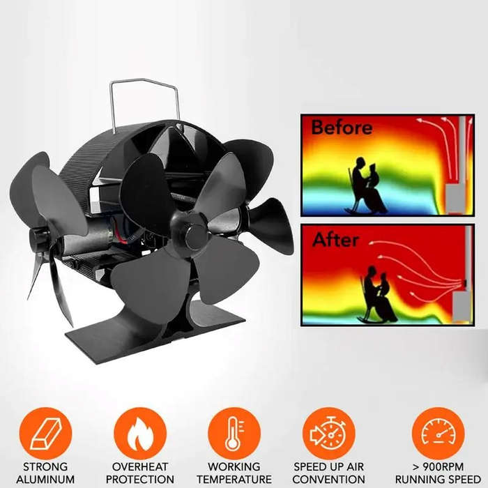 Black - IPRee Stove Fan Without Electricity Quiet Chimney Fan For Stove Pipe Efficient Heat-Powered