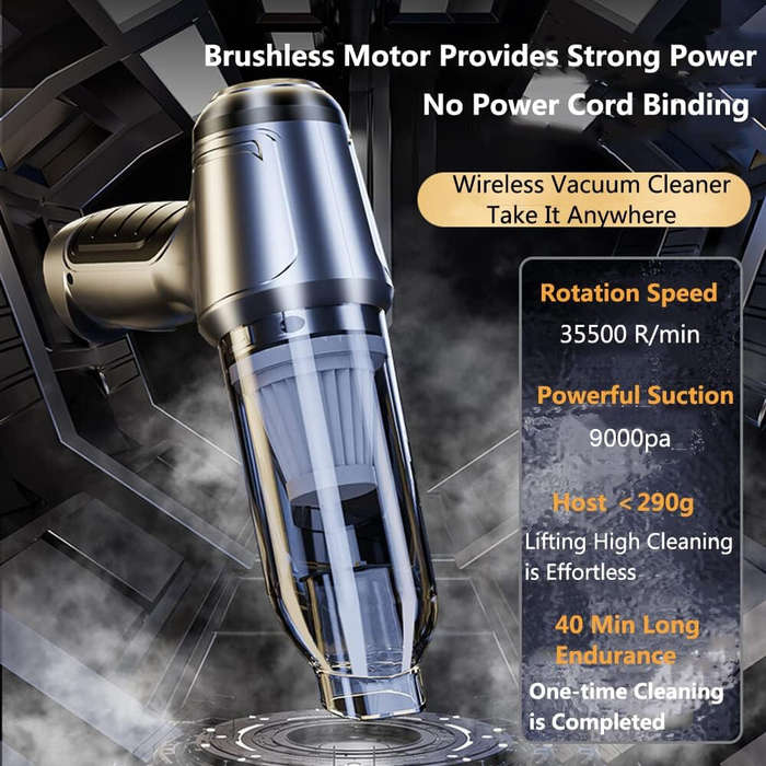 Gray - Handheld Vacuum Cleaner 120W 9000Pa Suction 40mins Working Time Portable Car Vacuum Cleaner w