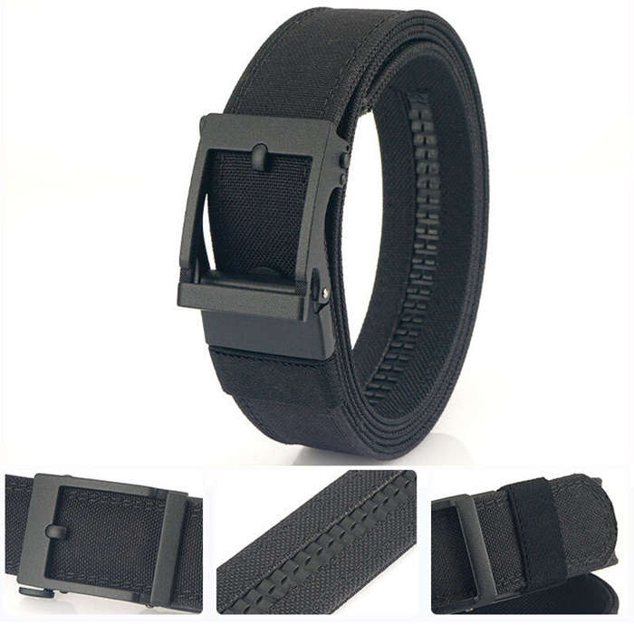 Black - TUSHI 120cm Metal Buckle Tactical Belt Nylon Wistand Inserting Buckle Casual Military Fan Be