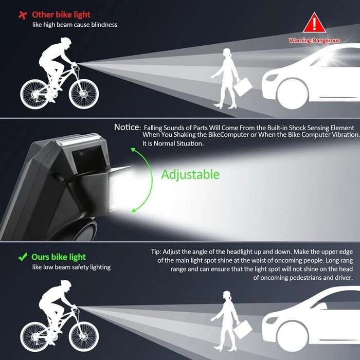Blue - 3 in 1 Smart Bike Headlight 800Lm Brightness 2000mAh Battery IP65 Waterproof with Speedometer