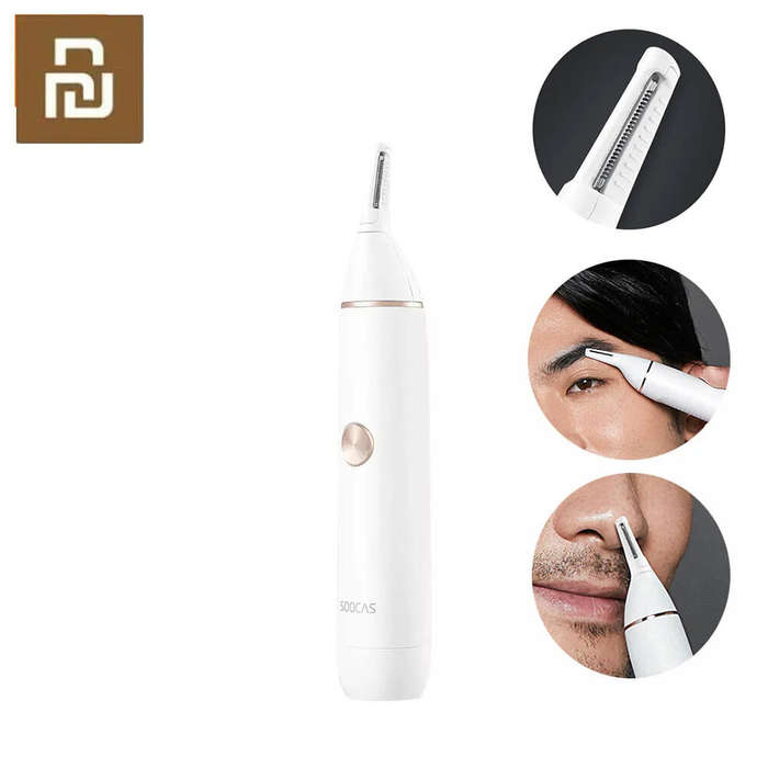White - SOOCAS N1 Nose Hair Trimmer IPX5 Waterproof Eyebrow Scissors Sharp Blade Cordless Nose Clean