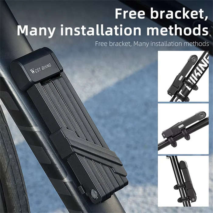 Black+Orange - WEST BIKING Bike Portable Folding Lock C-level Anti-theft Waterproof Dustproof Univer