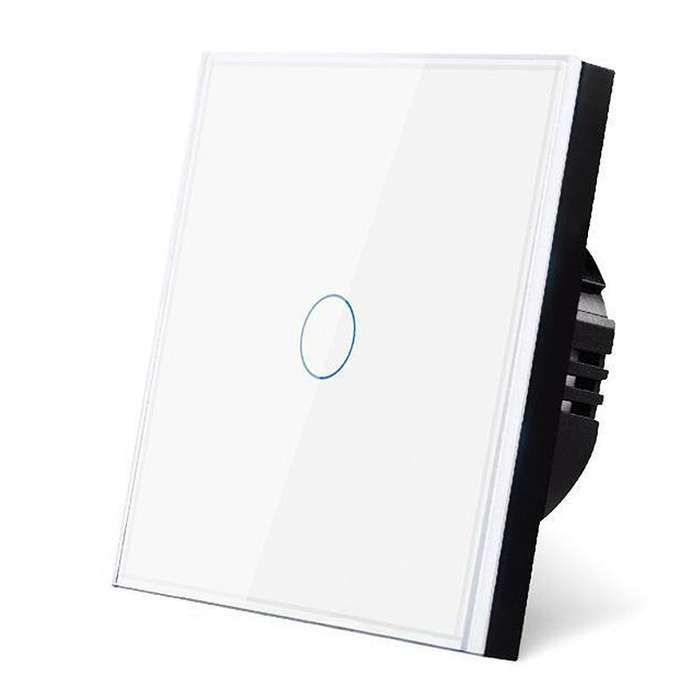White - UBARO 1 Gang 86 Type Smart Wall Touch Switch Tempered Glass Panel Single Live Wire Waterproo