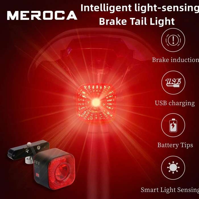 B - MEROCA XC02 Smart Bike Taillight 100LM LED Brightness 500mAh Battery IPX6 Waterproof Bicycle War