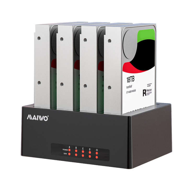 Black - MAIWO K3084U3S 4-Bay Hard Drive Docking Station SATA to USB3.0 HDD Docking for 2.5/3.5 inch