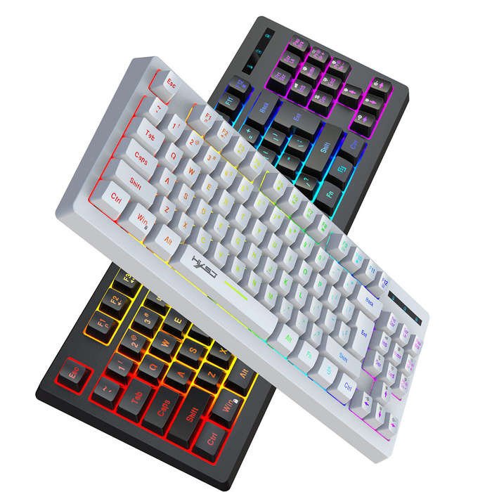 White - HXSJ L100 2.4G Wireless Keyboard 87 Keys Multimedia Function RGB Backlit Rechargeable Keyboa
