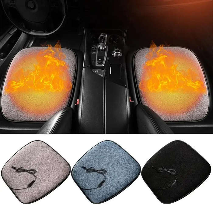 Black - Winter Plush Car Seat Pad Winter Heating Car Seat Cover Heated Cushion 5V 12W Wool Heating W