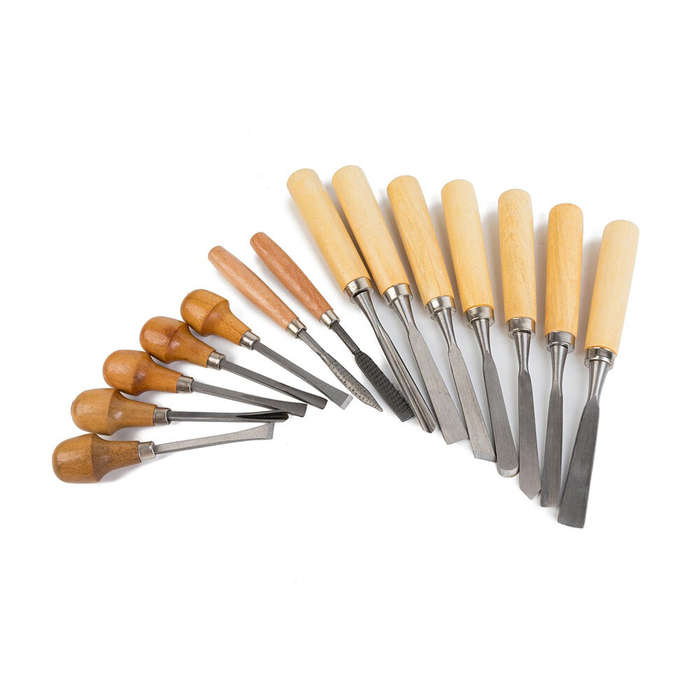 16 PCS - 16 Pcs Carving Tools Set Chromium-Vanadium Steel Wood Chisels with Wooden Handles Canvas Ba