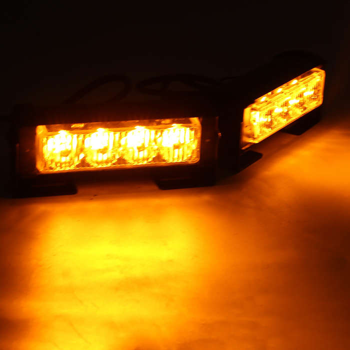White+Red - 12V 4LED*2 Flashing Lights Car Front Grille Warning Lights Strobe Lights One To Two Long