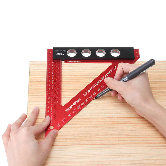 200mm - ENJOYWOOD 200mm Aluminum Alloy Carpenter Square Triangle Ruler Woodworking Precision Hole Po