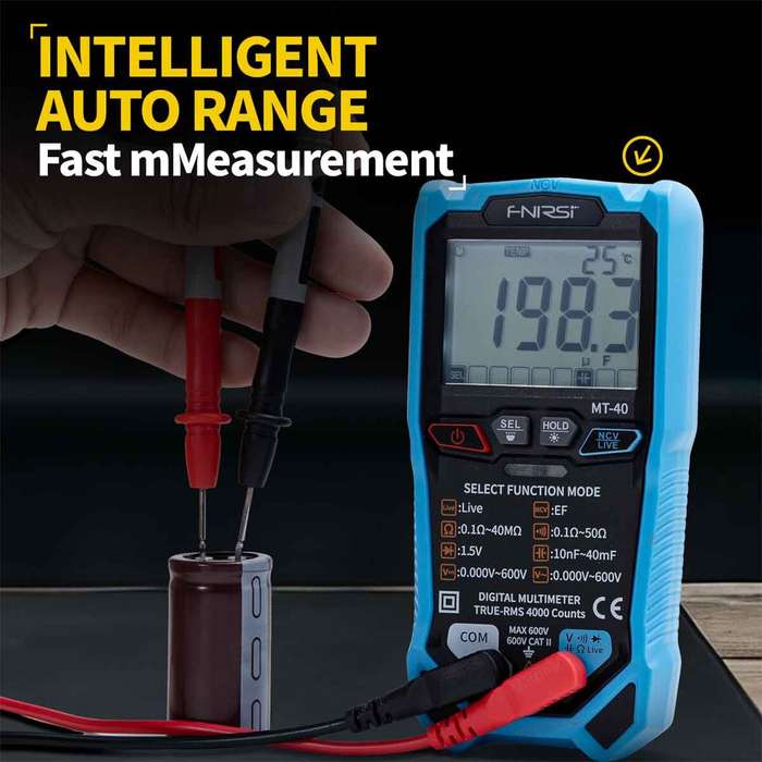 Blue - FNIRSI MT-40 Smart Digital Multimeter True RMS Auto Range 600V High Precision with Backlit LC