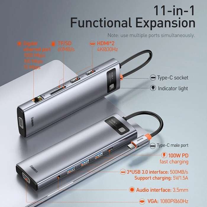 [Triple Display] Baseus 11-In-1 MST USB Type-C Hub Docking Station Adapter With Dual 4K HDMI HD Disp