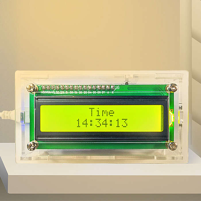 LCD1602 Electronic Clock Kit Perpetual Calendar Temperature Time Display Music Alarm Clock with Back