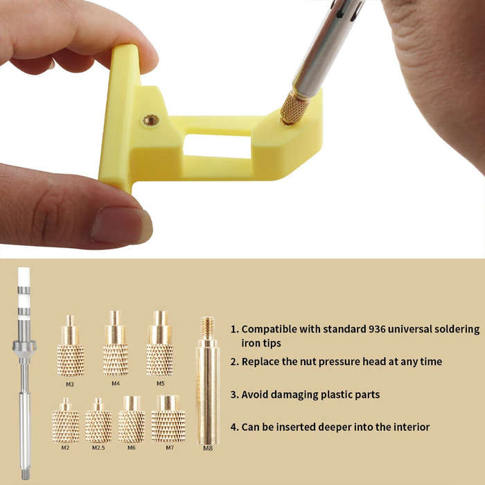 Gold - TS100 Hot Melt Nut Insertion Kit Brass CNC Precision for M2 M3 M4 M5 M6 M8 Compatible with 93