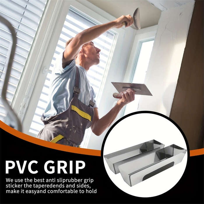 Grey - 10 Inch Stainless Steel Drywall Taping Mud Pan Non Slip Grip CNC Cut Leakproof Welding Smooth