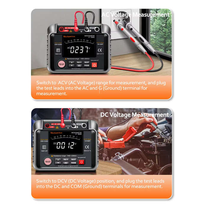 Black - Insulation Resistance Tester High Voltage Megohmmeter 250V-2500V 1M-40G Digital Display AC D