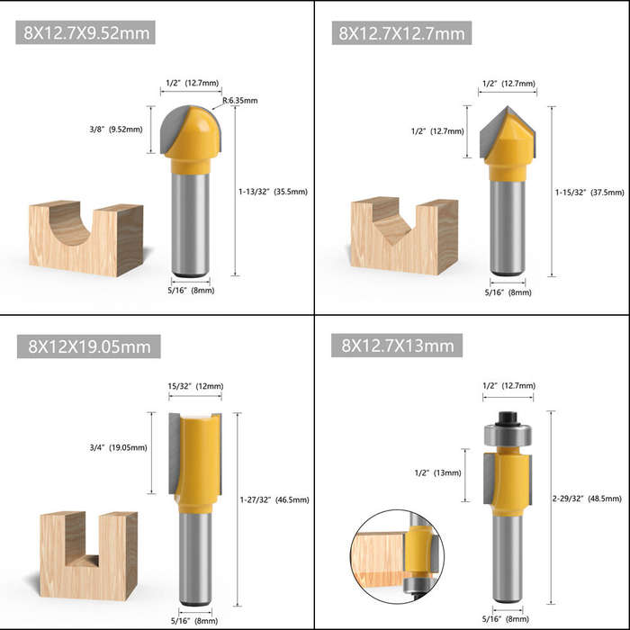 24Pcs - 24pcs 8mm Shank Router Bit Set Woodworking Tools with Wooden Storage Case Professional Quali