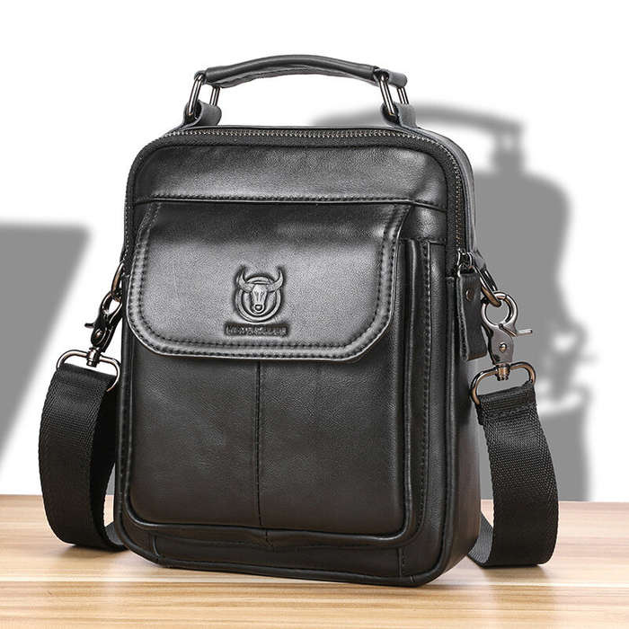Coffee - BULLCAPTAIN Classical Men's Genuine Leather Shoulder Bag Retro Business Casual Crossbody Ba