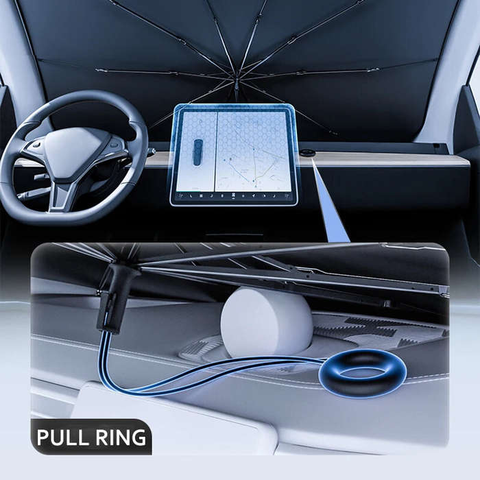 150*82CM - Car Front Windshield Pull Ring Retractable Sunshade for Windshield Heat UV Protection Fol