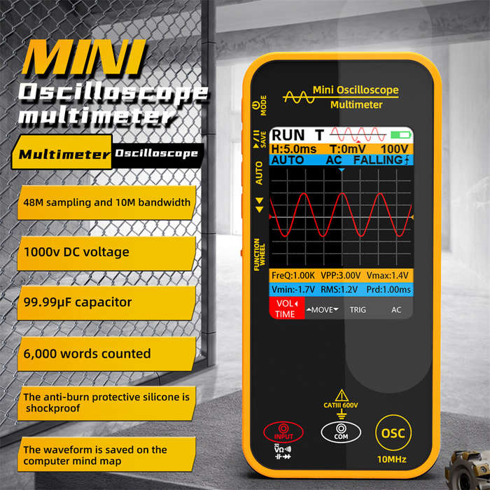 Yellow - BSIDE OS1 Mini Oscilloscope Multimeter 10MHz Bandwidth 48MSa/s Sampling Rate 1000V DC Volta