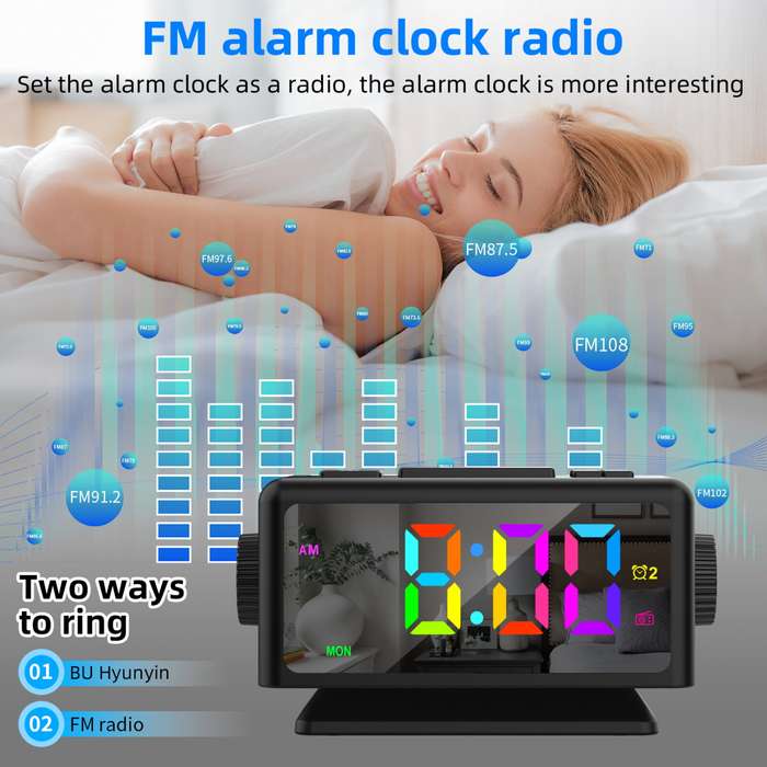 White - AGSIVO RGB Digital Alarm Clock FM Radio Dual Alarm Clock with Snooze / Dynamic RGB Display /