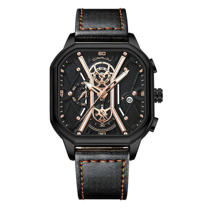 Black Silver - CRRJU Fashion Square Men's Watches Bussiness Quartz Watch Luxury Leather Wristwatch W