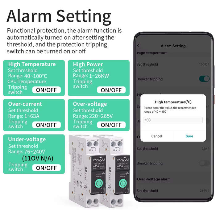 Black - Tongou TUYA WiFi Smart MCB Circuit Breaker with Power Metering and Wireless Control 1-63A fo