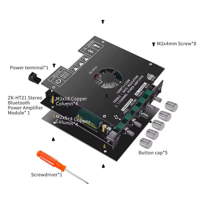 Black - ZK-HT21 TDA7498E 2.1 Channel bluetooth 5.0 Power Amplifier Module 160Wx2+220W Subwoofer High