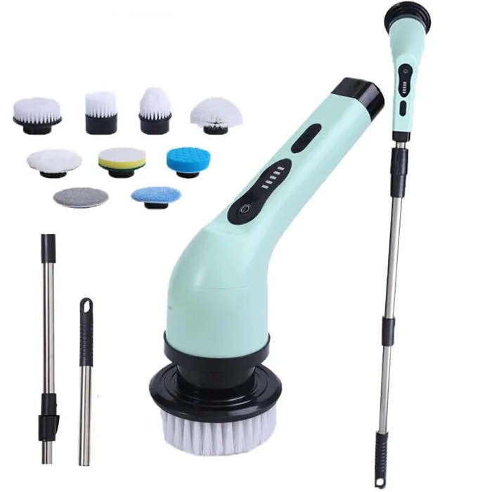 Green - 2000mAh Multifunctional Cordless Electric Cleaning Brush with 9 Brush Heads Electric Cleanin