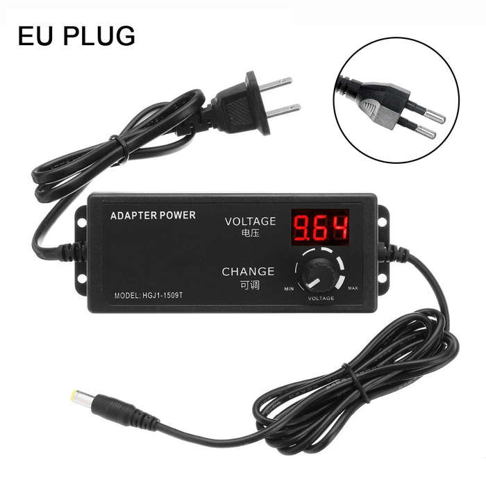 EU Plug - Excellway AC/DC Adjustable Power Adapter Supply 4-24V 2.5A 60W Speed Control Volt Display