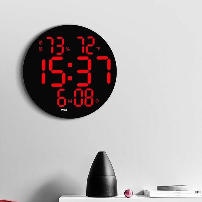 Green1 - AGSIVO 10 Inch Digital Wall Clock With Remote Controller / Dual Alarm Clock / Calendar / Te