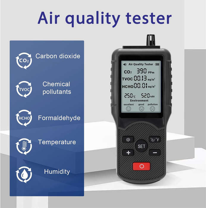 With Case - JD-3002 Air Quality Detector CO2 HCHO TVOC Temperature Humidity Measuring Device CO2 Met