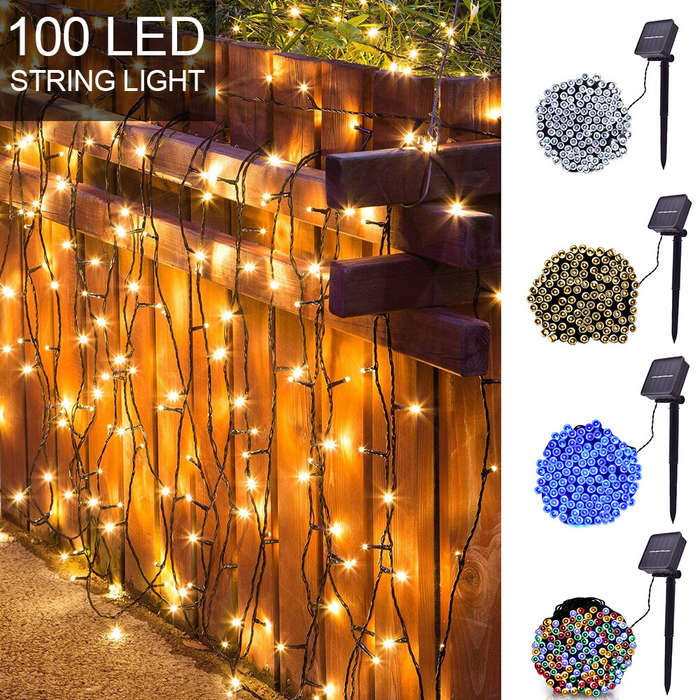 White - 12M 100LED Solar Powered Fairy String Light Christmas Holiday Party Outdoor Garden Decor