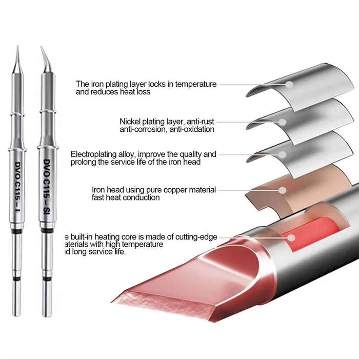 C210-K - C210 C245 Soldering Iron Tips for JBC Sugon Aifen Aixun Stations Red Copper Stainless Steel