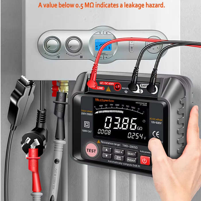 Black - Insulation Resistance Tester High Voltage Megohmmeter 250V-2500V 1M-40G Digital Display AC D