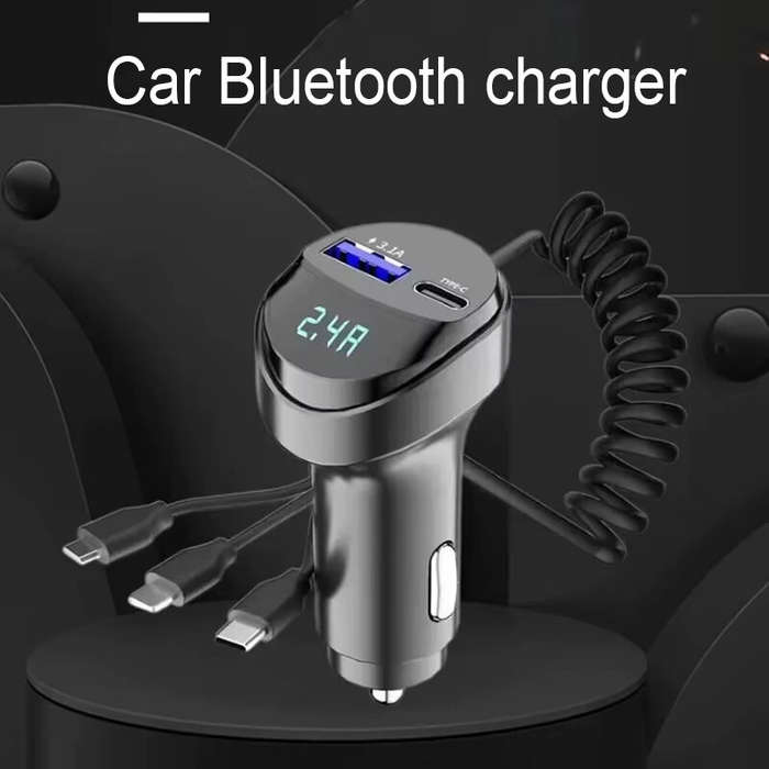Black - 3 In 1 Car Multi-function 2 Ports 55W USB Car Charger Fast Charging USB Retractable Charging