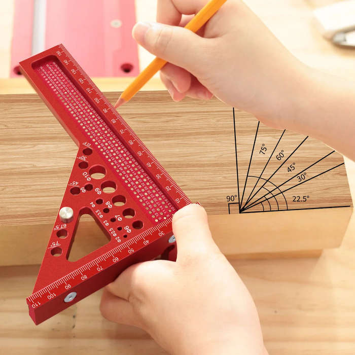 Red - JIGHOLE 3D Multi-Angle Measuring Ruler Square Ruler Hole Drawing Ruler Metric Scale Carpenter