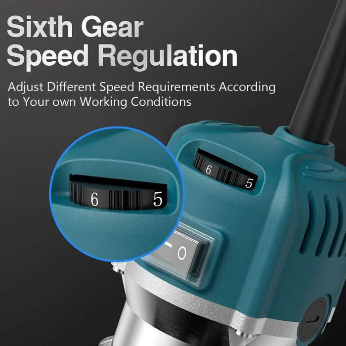 EU Plug - 6 Speed 800W Compact Wood Router Electric Trimming Machine Hand Trimmer 30000rpm Woodworki